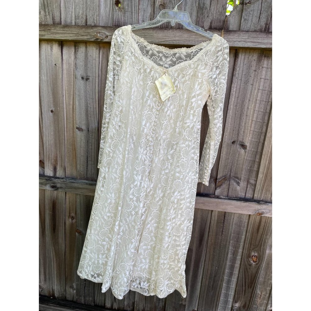 Vintage 1950s lace wedding dress ivory tea length - Picture 3 of 12